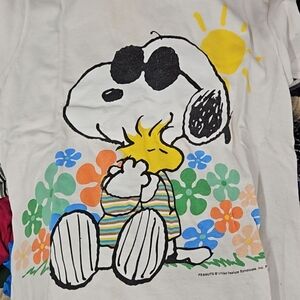 Peanuts Short Sleeve Tee - White with Colorful Snoopy and Woodstock